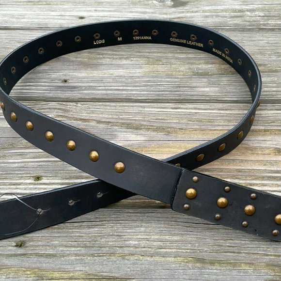 LODIS Belt Women Waistband Black Genuine Leather studded copper 1291ANNA size M - Picture 3 of 12